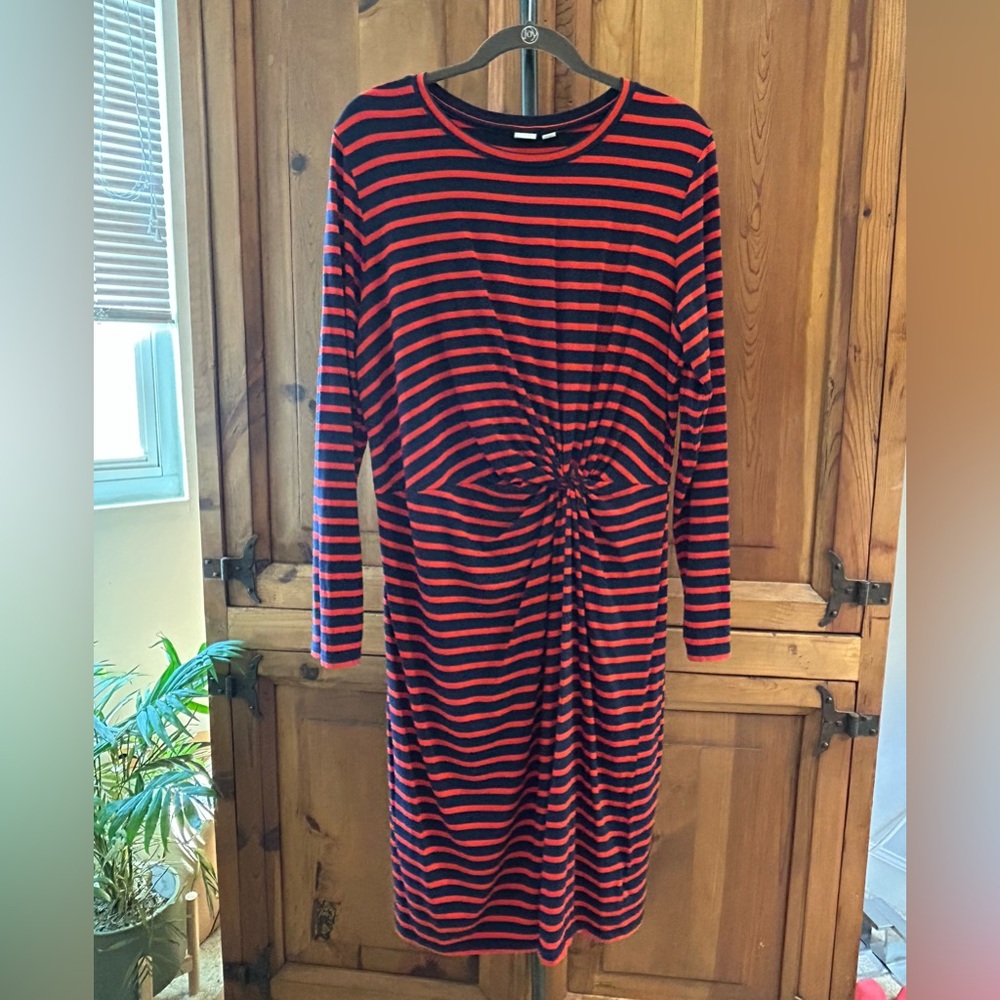 GAP Navy Blue and Orange Striped Long Sleeve Dress